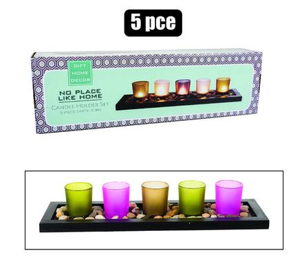 Candle-holder-set 5pce w/tray