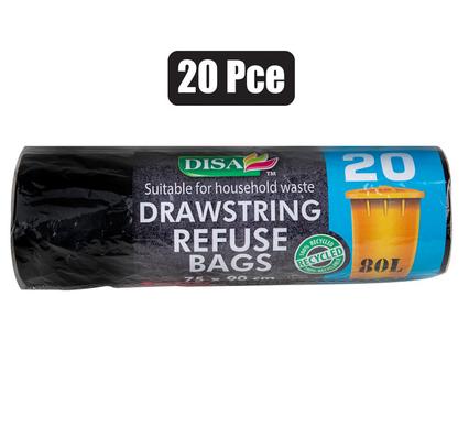Refuse bag black 20pc 750x950mm d/string